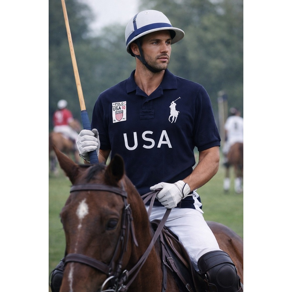 Polo Ralph Lauren USA‎ Custom Fit Big Pony Polo Shirt XXLT Men Navy Logo Patch